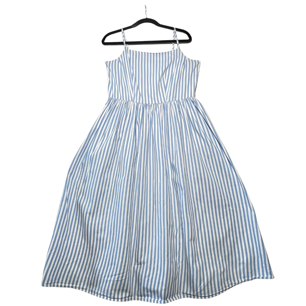 Women's Sleeveless Square Neck Midi Dress pinstripe pockets 100 cotton